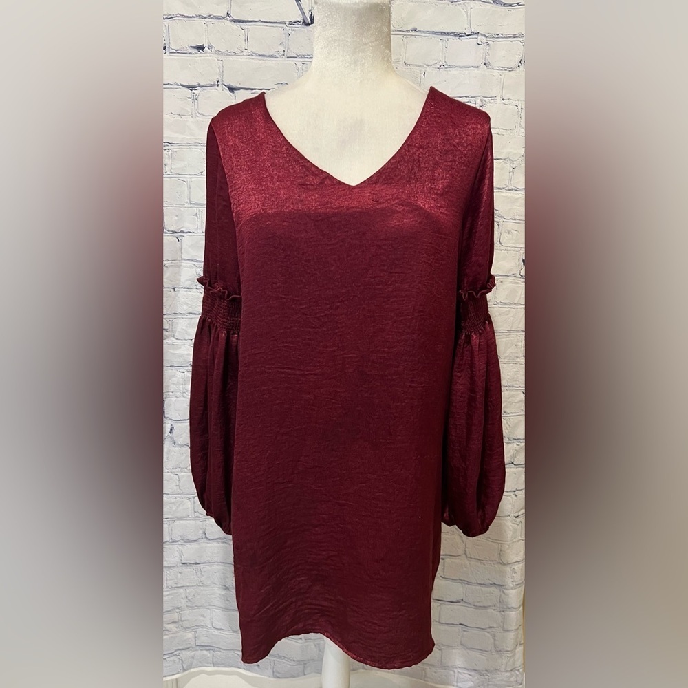 Everly- Maroon Dress with bell sleeves Size Medium